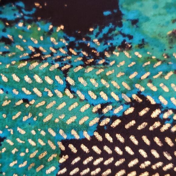 Kasper Skirt Woman Plus Size Teal Gold Metalic  Elastic Waist A-Line Stretch - Picture 4 of 9